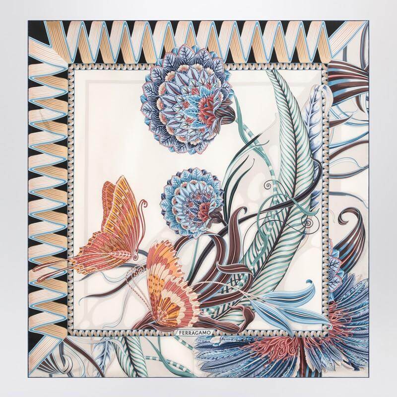 Ferragamo Ivory/blue silk scarf with Giada print 0785341SI/R_FERRA-AB_100