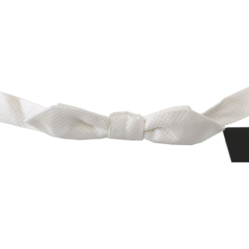 Dolce & Gabbana White 100% Silk Slim Adjustable Neck Papillon Men Tie Bow Tie