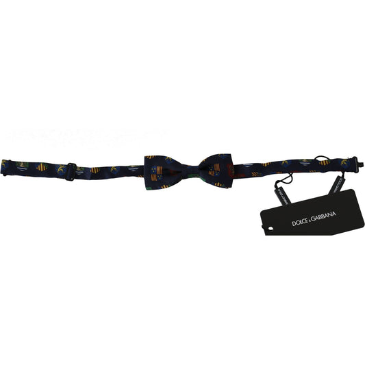 Dolce & Gabbana Exquisite Silk Bow Tie in Blue Flags Print Bow Tie Dolce & Gabbana Black