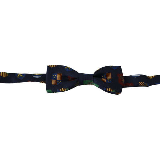 Dolce & Gabbana Exquisite Silk Bow Tie in Blue Flags Print Bow Tie Dolce & Gabbana Black