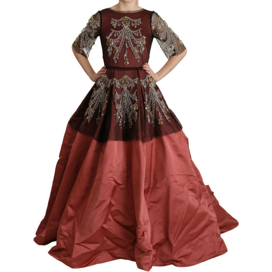 Dolce & Gabbana Elegant Crystal Embellished Silk Gown Dolce & Gabbana Saddle Brown