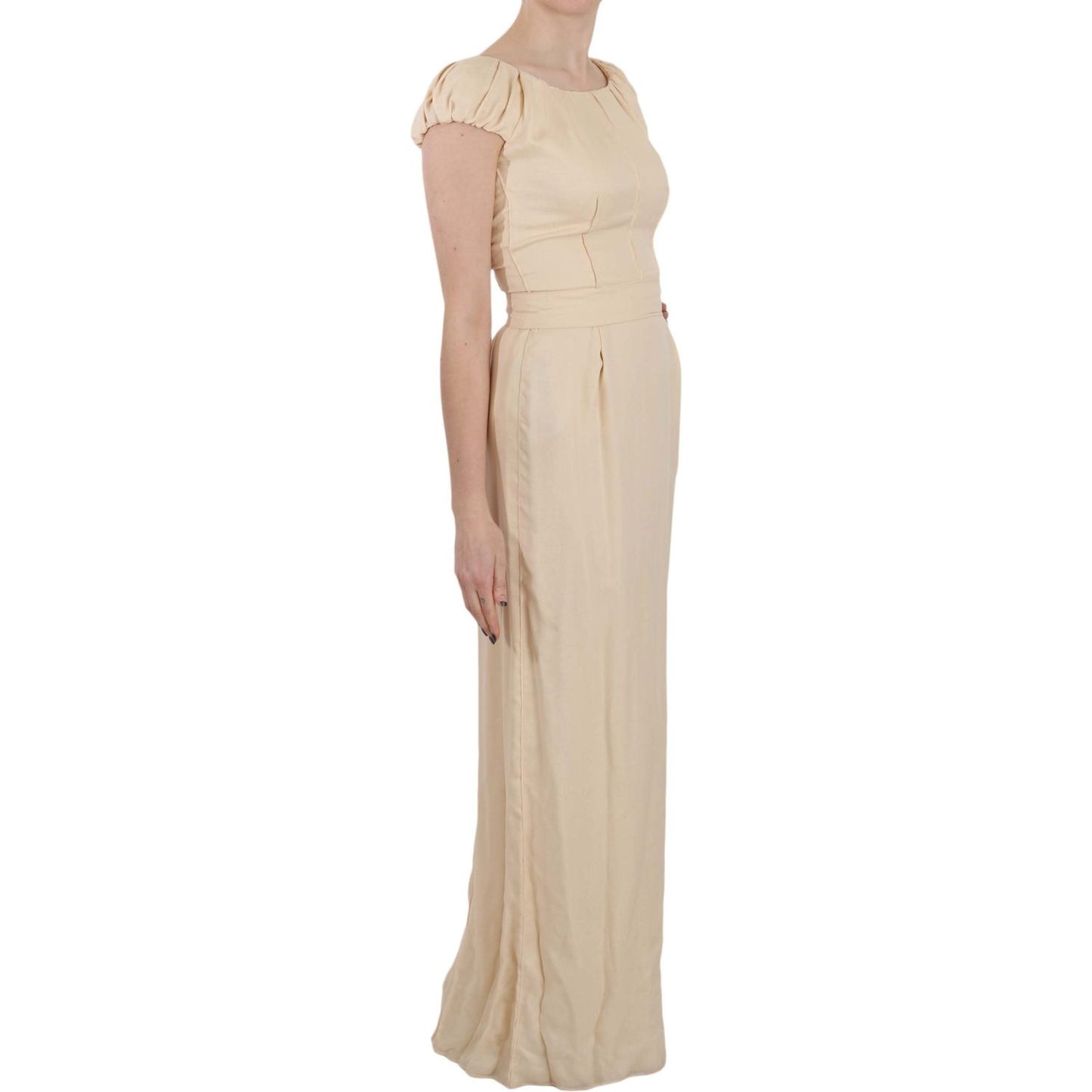 Dolce & Gabbana Beige Silk Column Cap Sleeve Gown Dress