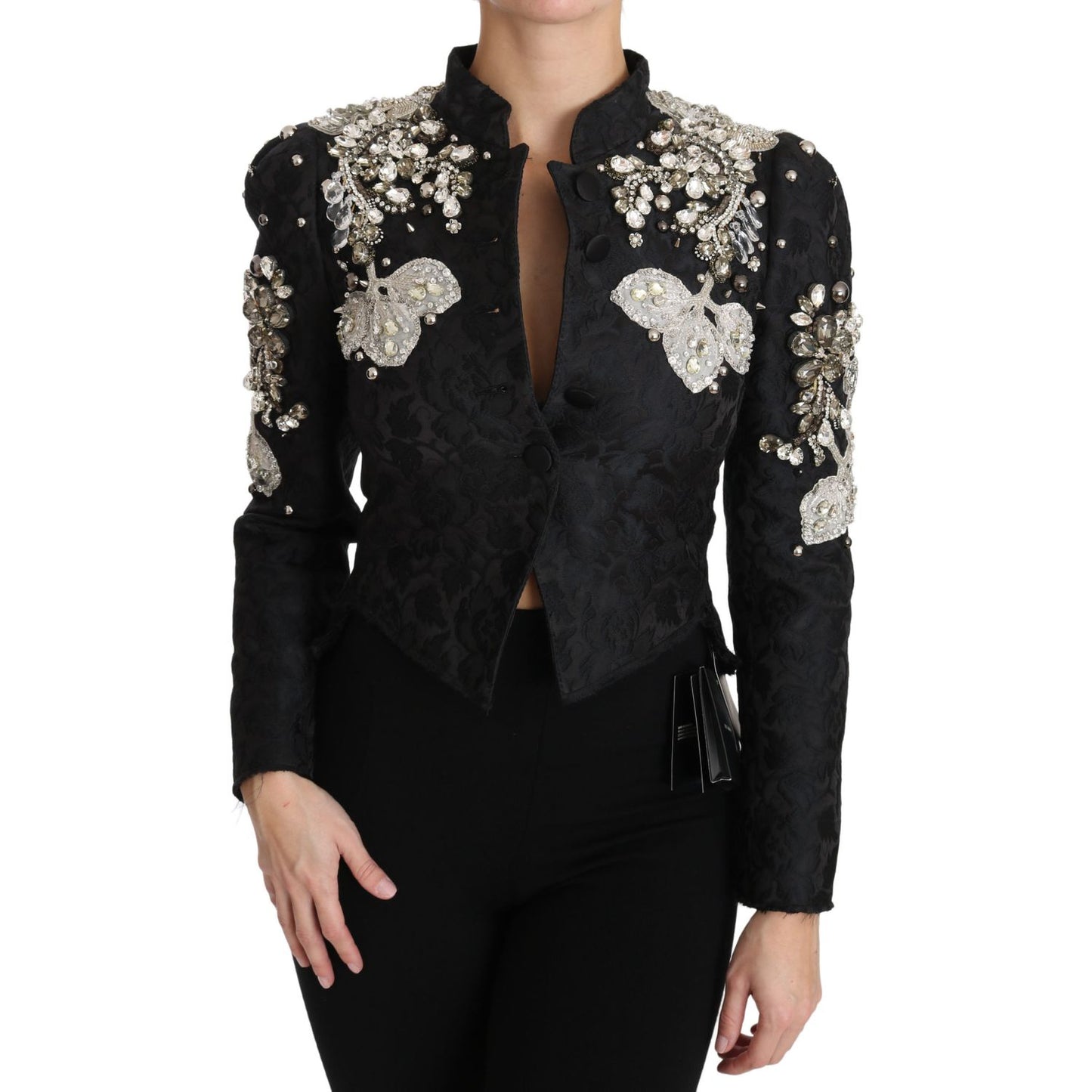 Dolce & Gabbana Black Jacquard Crystal Floral Jacket