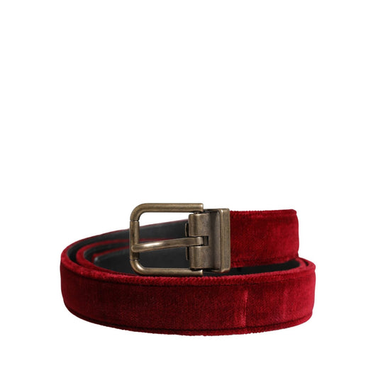 Dolce & Gabbana Men Burgundy Velvet Cotton Metal Buckle Belt