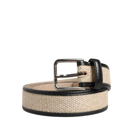 Dolce & Gabbana Men Beige Woven Leather Metal Buckle Belt