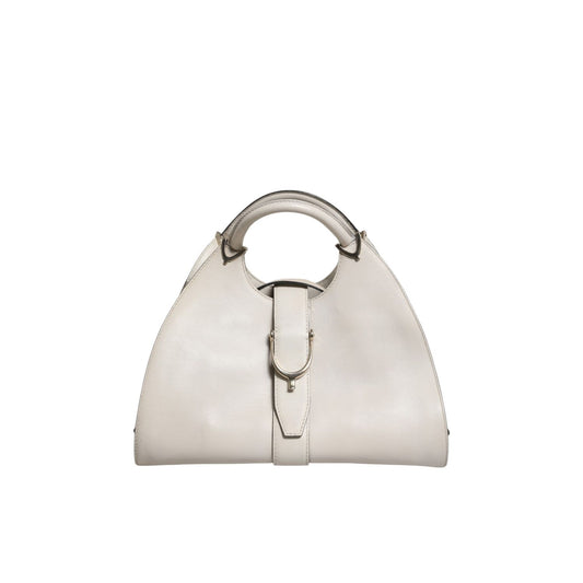 Gucci White Leather Stirrup Top Handle Bag