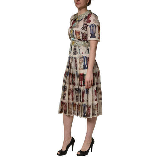 Dolce & Gabbana Multicolor Vintage Glassware Midi Dress