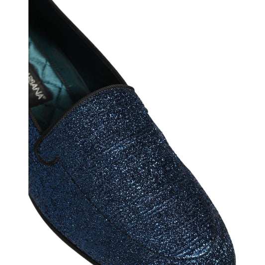 Dolce & Gabbana Blue Glitter Lurex DG Logo Dress Loafers Shoes