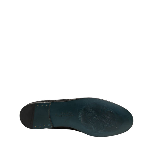 Dolce & Gabbana Black Glitter Brocade Men Dress Loafers Shoes