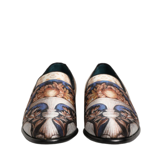 Dolce & Gabbana Multicolor Fruit Print Velvet Loafers Shoes