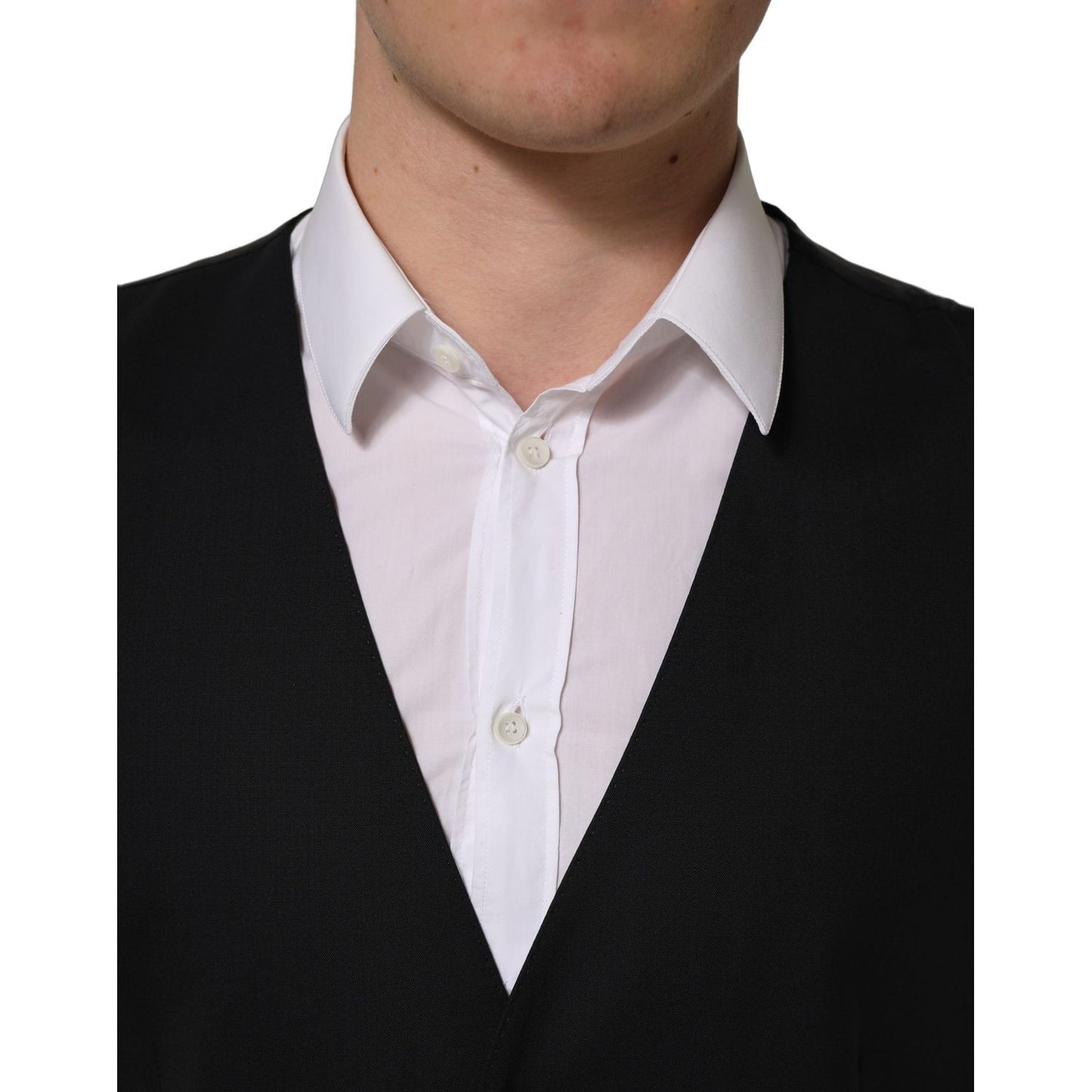 Dolce & Gabbana Black Wool Single Breasted Waistcoat Vest