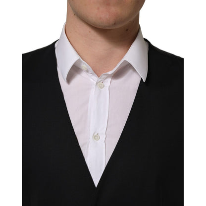 Dolce & Gabbana Black Wool Single Breasted Waistcoat Vest