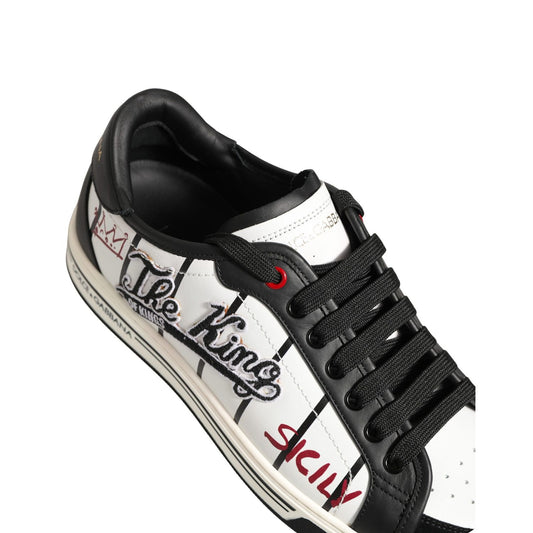 Dolce & Gabbana White Black DG Logo King Patch Low-Top Sneaker Shoes