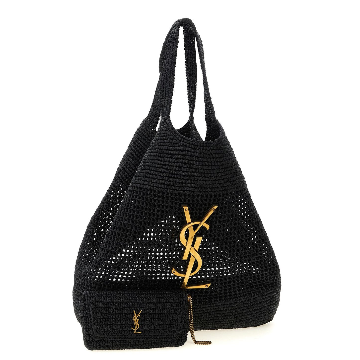 Saint Laurent Black Raffia Tote Bag