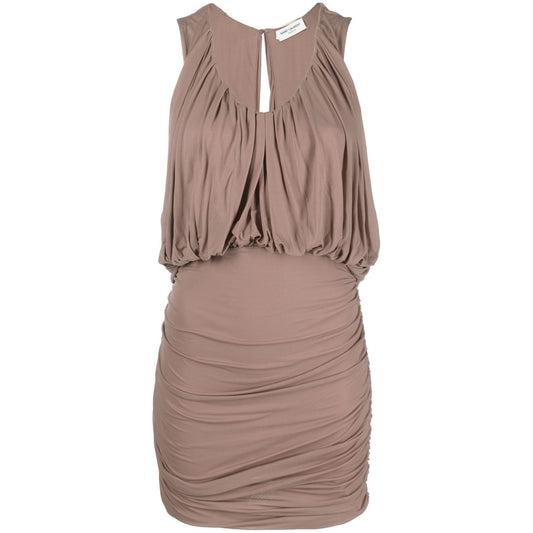 Saint Laurent Sleeveless Draped Minidress Dresses