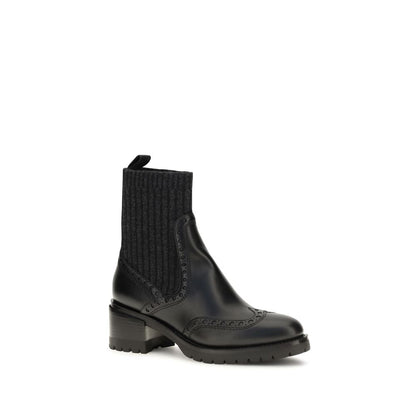 Santoni Black Calf Leather Bos Taurus Ankle Boots