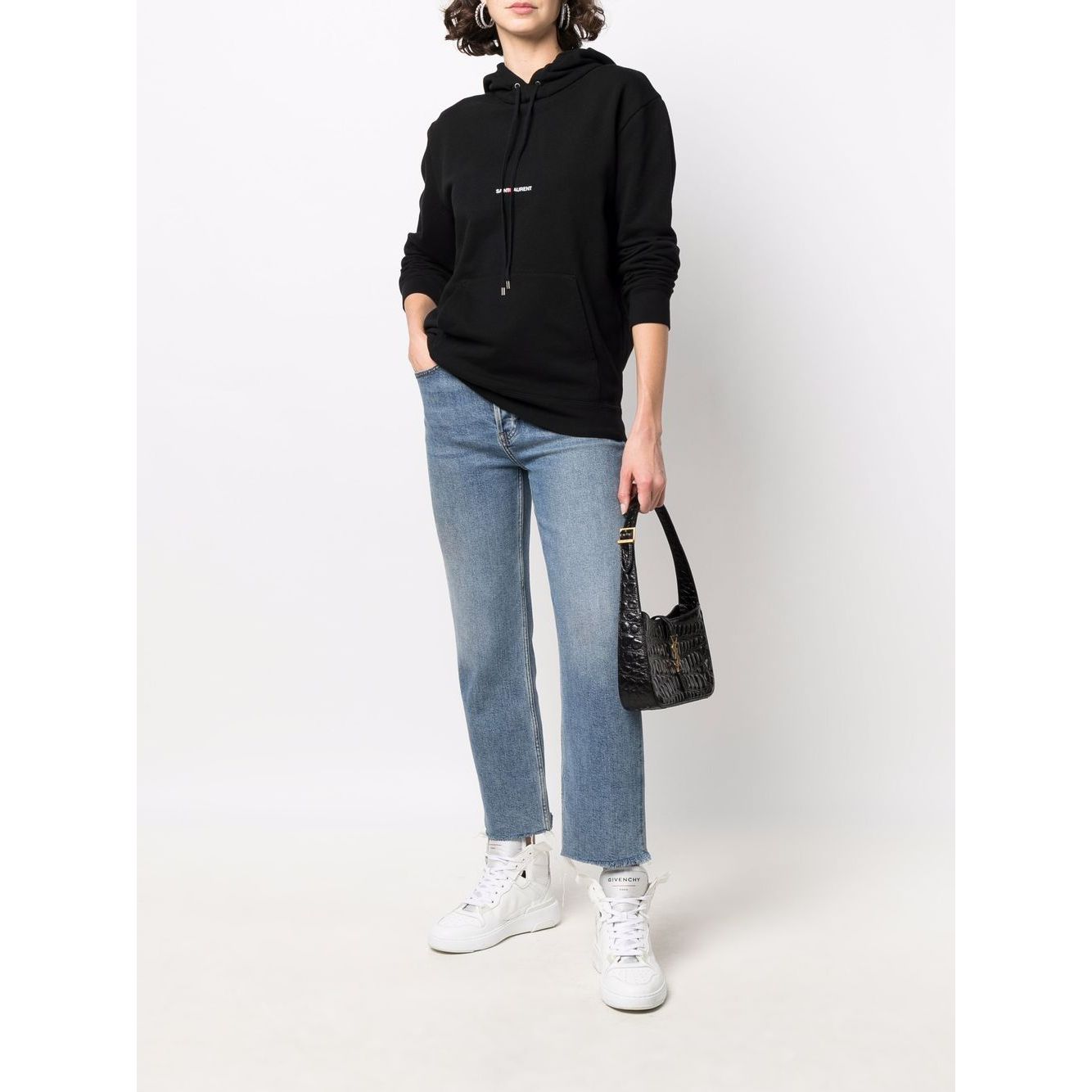 Saint Laurent Logo Print Hoodie Topwear