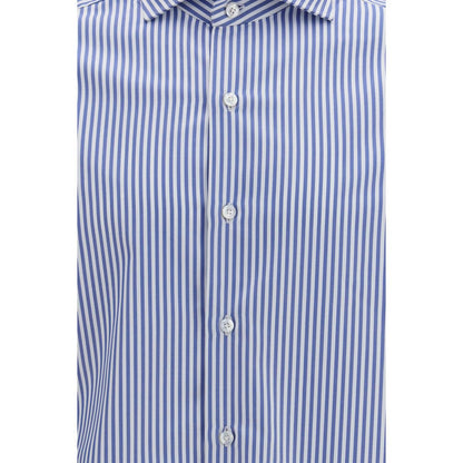 Finamore Blue Cotton Pattern Shirt