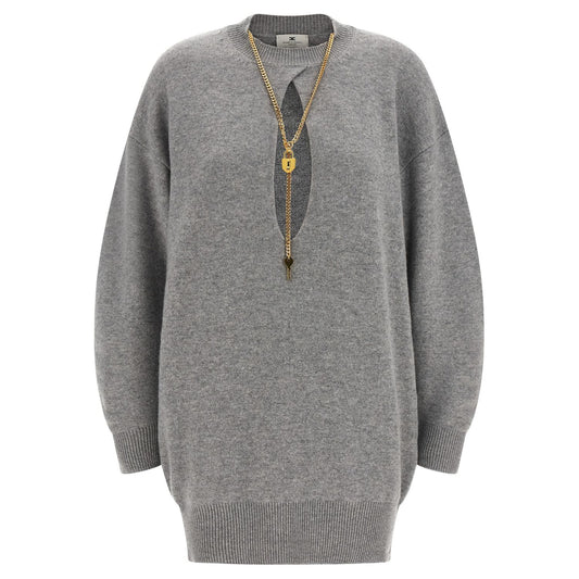 Elisabetta Franchi Gray Wool Short Dress