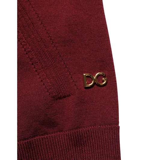 Dolce & Gabbana Maroon Wool Knitted CrewNeck Pullover Sweater