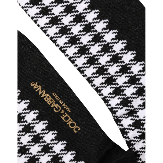 Dolce & Gabbana Black White Houndstooth Mid Calf Accessory Socks