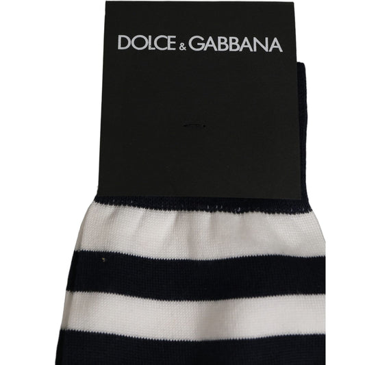 Dolce & Gabbana Black White Stripes Cotton Mid Calf Accessory Socks