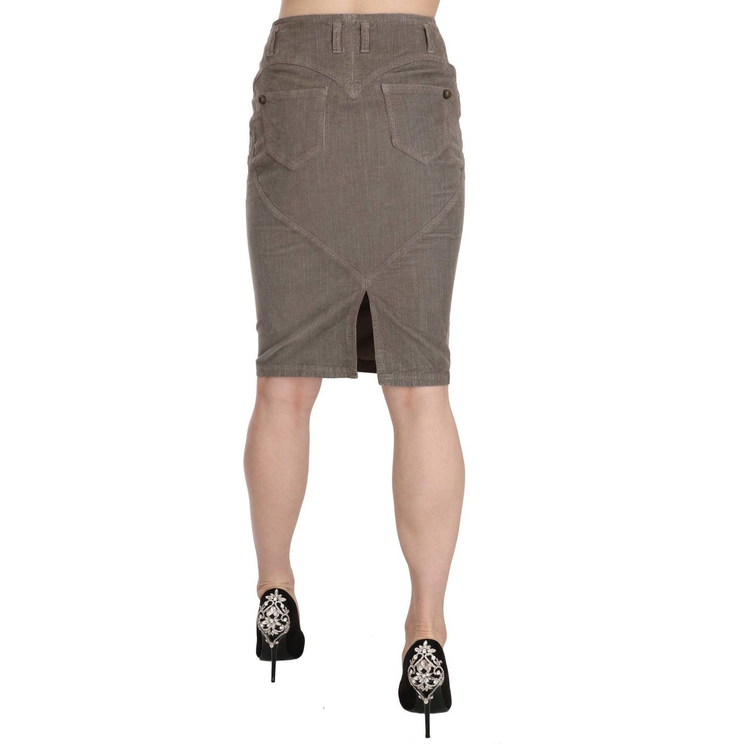 Just Cavalli Gray Corduroy Pencil Straight A-Line Skirt