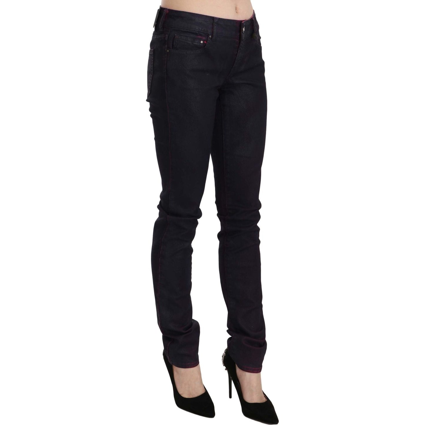 Just Cavalli Black Cotton Low Waist Skinny Denim Pants