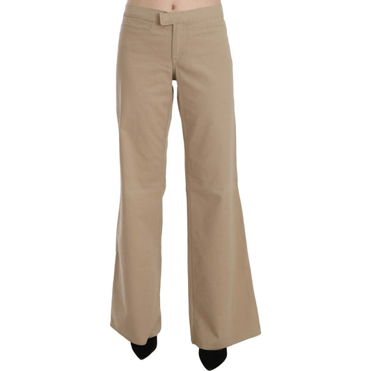 Just Cavalli Beige Cotton Mid Waist Flared Trousers Pants Jeans & Pants