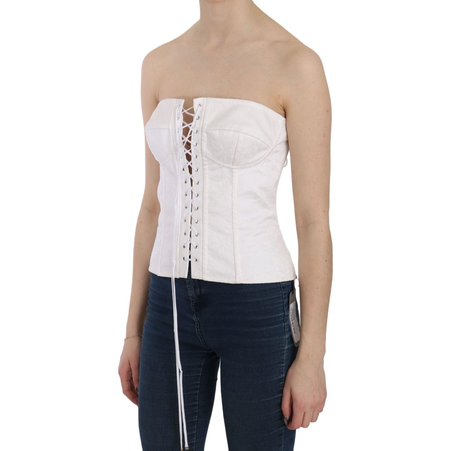 Dolce & Gabbana White PALERMO Cotton Bustier Top Corset