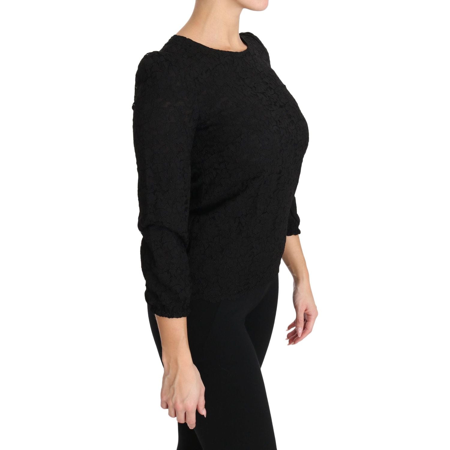 Dolce & Gabbana Black Floral Lace Zipper Top Blouse