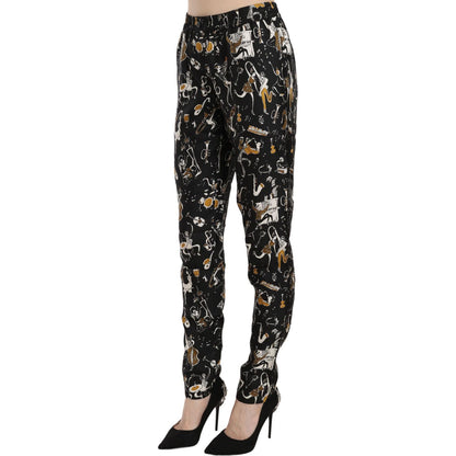 Dolce & Gabbana Black Jazz Club Print High Waist Tapered Pants