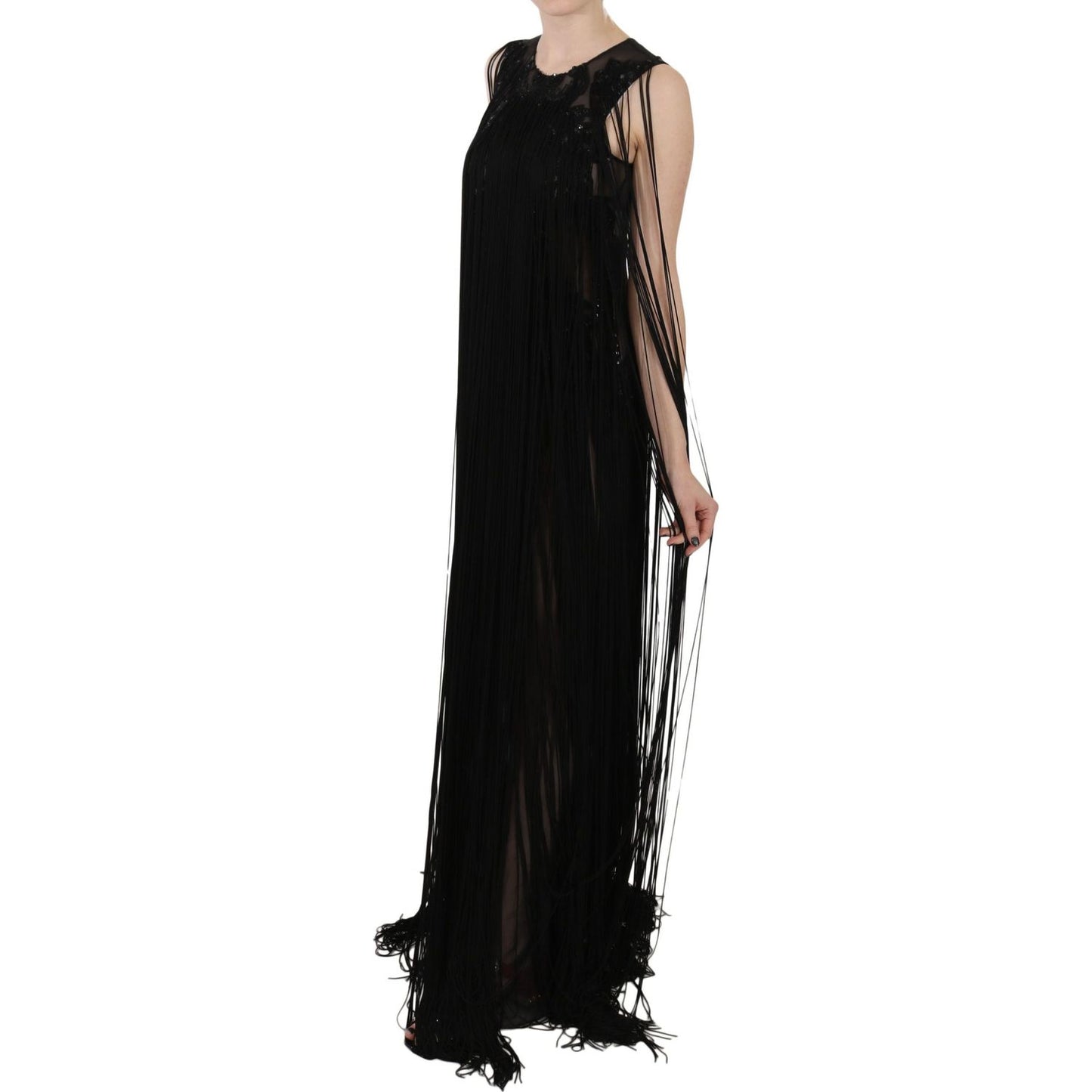 John Richmond Black Silk Beaded Sequined Sheer Dress