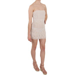 John Richmond Beige Beaded Silk Short Mini Gown Dress Dresses