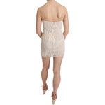 John Richmond Beige Beaded Silk Short Mini Gown Dress Dresses