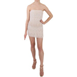 John Richmond Beige Beaded Silk Short Mini Gown Dress Dresses