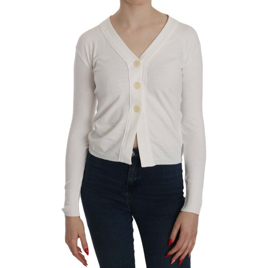 BYBLOS Elegant White V-Neck Cropped Cardigan Blouse BYBLOS Gray