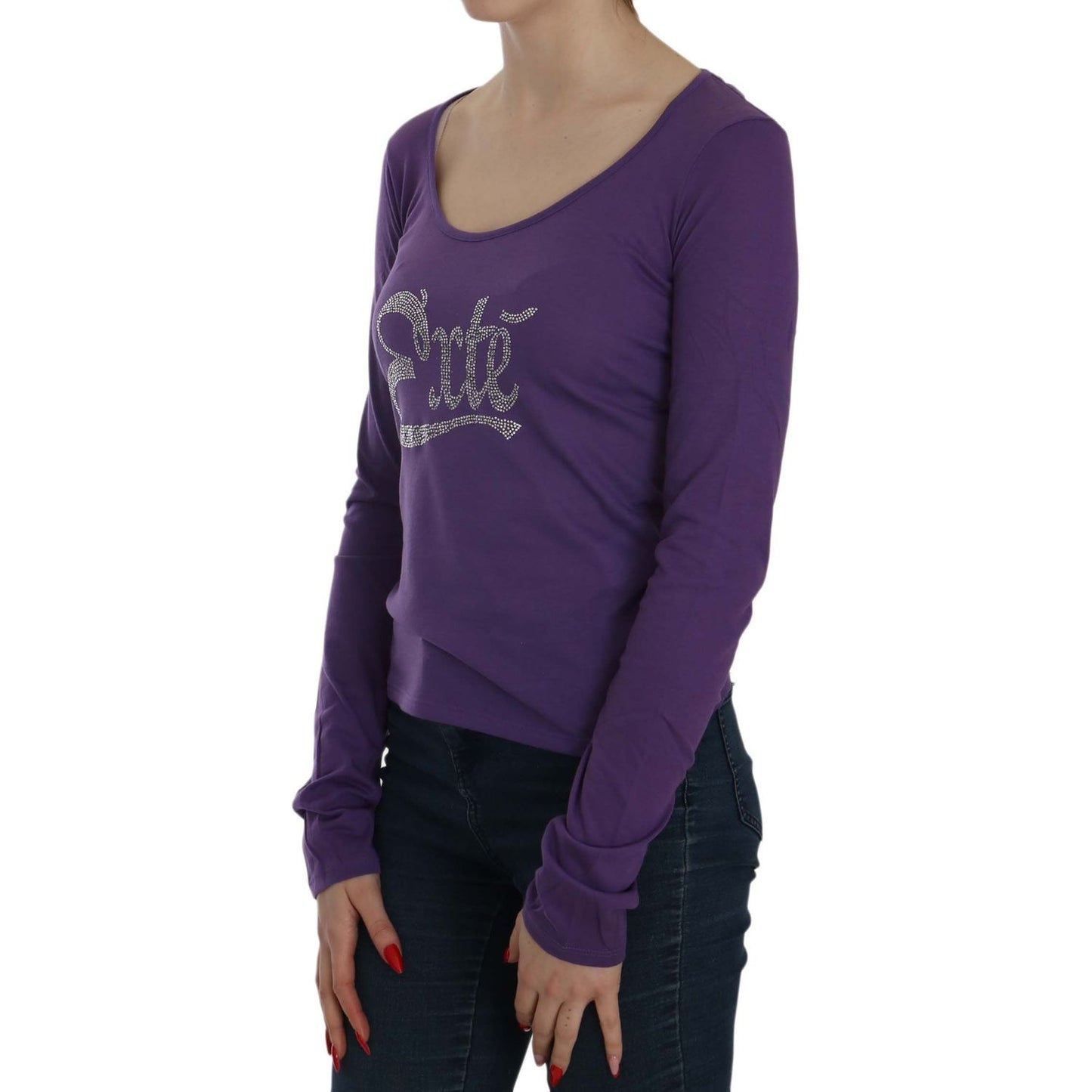 Exte Purple Crystal Embellished Long Sleeve Casual Top