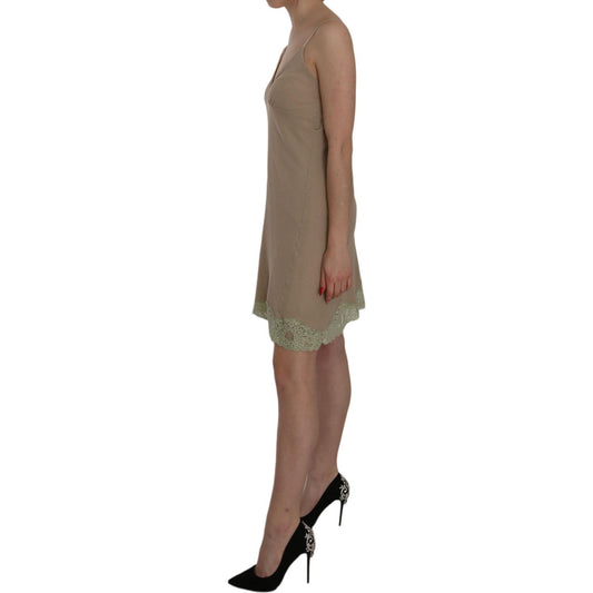 PINK MEMORIES Elegant Beige Lace Spaghetti Strap Mini Dress PINK MEMORIES Dim Gray