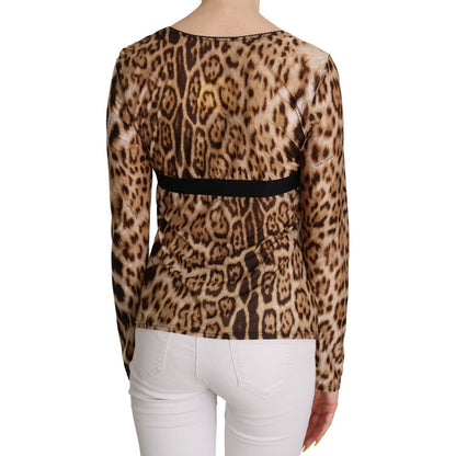 Roberto Cavalli Brown Round Neck Leopard Women Top Blouse
