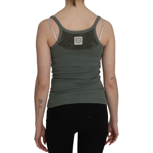 PINK MEMORIES Chic Green Spaghetti Strap Casual Tank Top PINK MEMORIES Rosy Brown
