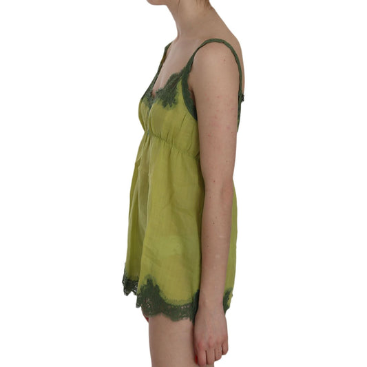 PINK MEMORIES Elegant Green Lace Linen Tank Top PINK MEMORIES Dim Gray