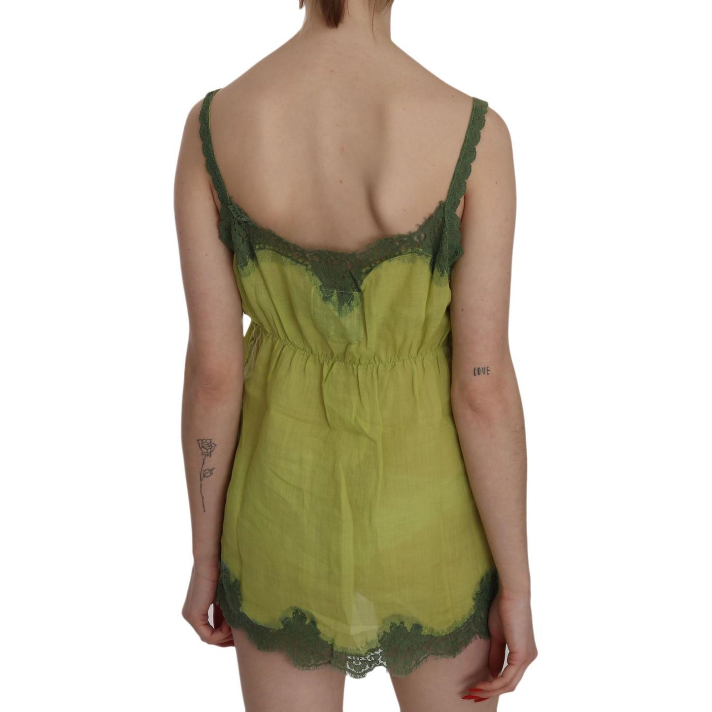 PINK MEMORIES Green Lace Spaghetti Strap Tank Top Blouse