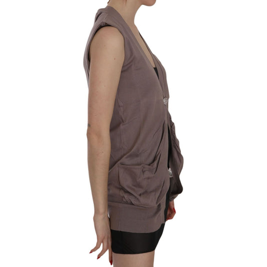 PINK MEMORIES Chic Sleeveless Cotton Cardigan Top PINK MEMORIES Dim Gray