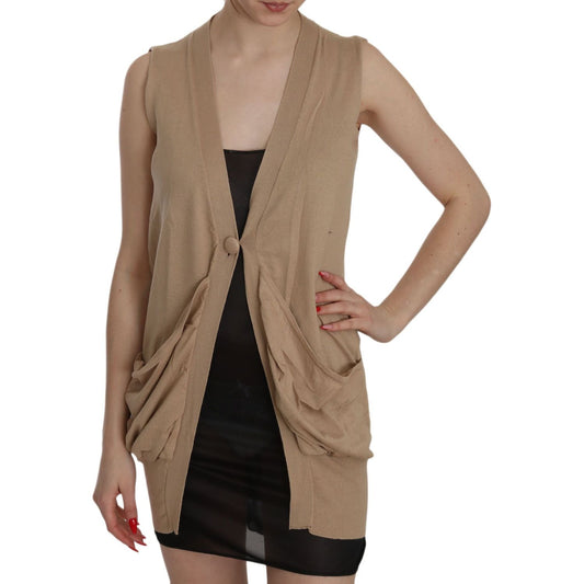 PINK MEMORIES Elegant Sleeveless Cotton Cardigan Top PINK MEMORIES Dim Gray