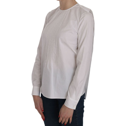 Dsquared² White Crew Neck Long Sleeve Cotton Blouse
