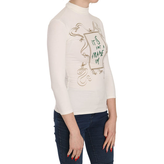 Exte Elegant White Long Sleeve Crew Neck Top Exte Light Gray