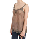 PINK MEMORIES Brown Lace Spaghetti Strap Plunging Top Blouse TSH3835-44
