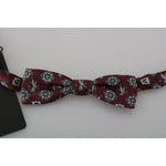 Dolce & Gabbana Men Bordeaux Maroon Lion Silk Adjustable Neck Bow Tie Bow Tie