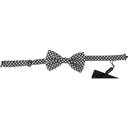Dolce & Gabbana Elegant Black White Circle Silk Bow Tie Bow Tie Dolce & Gabbana Gray